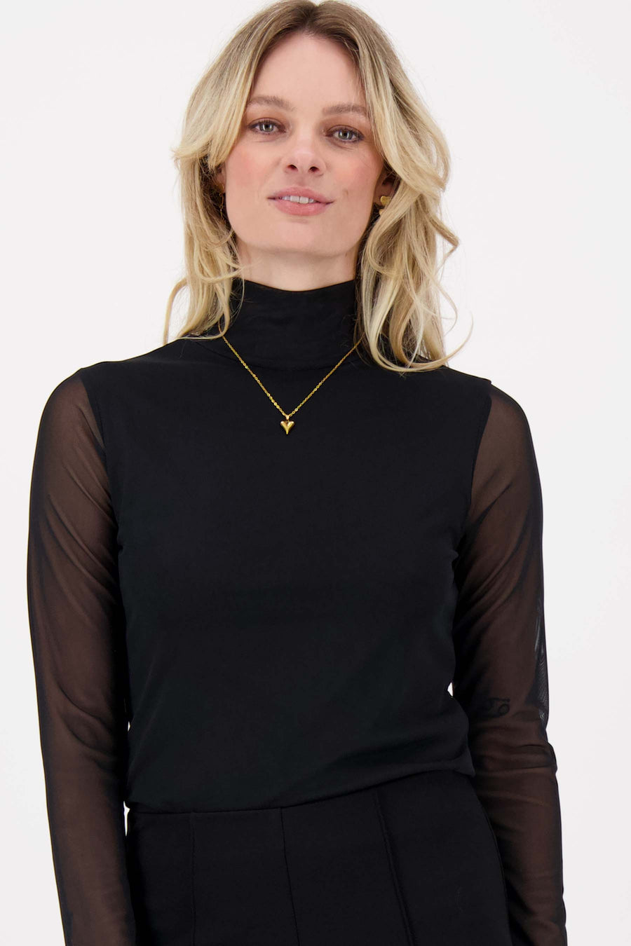 mesh top with turtleneck | black