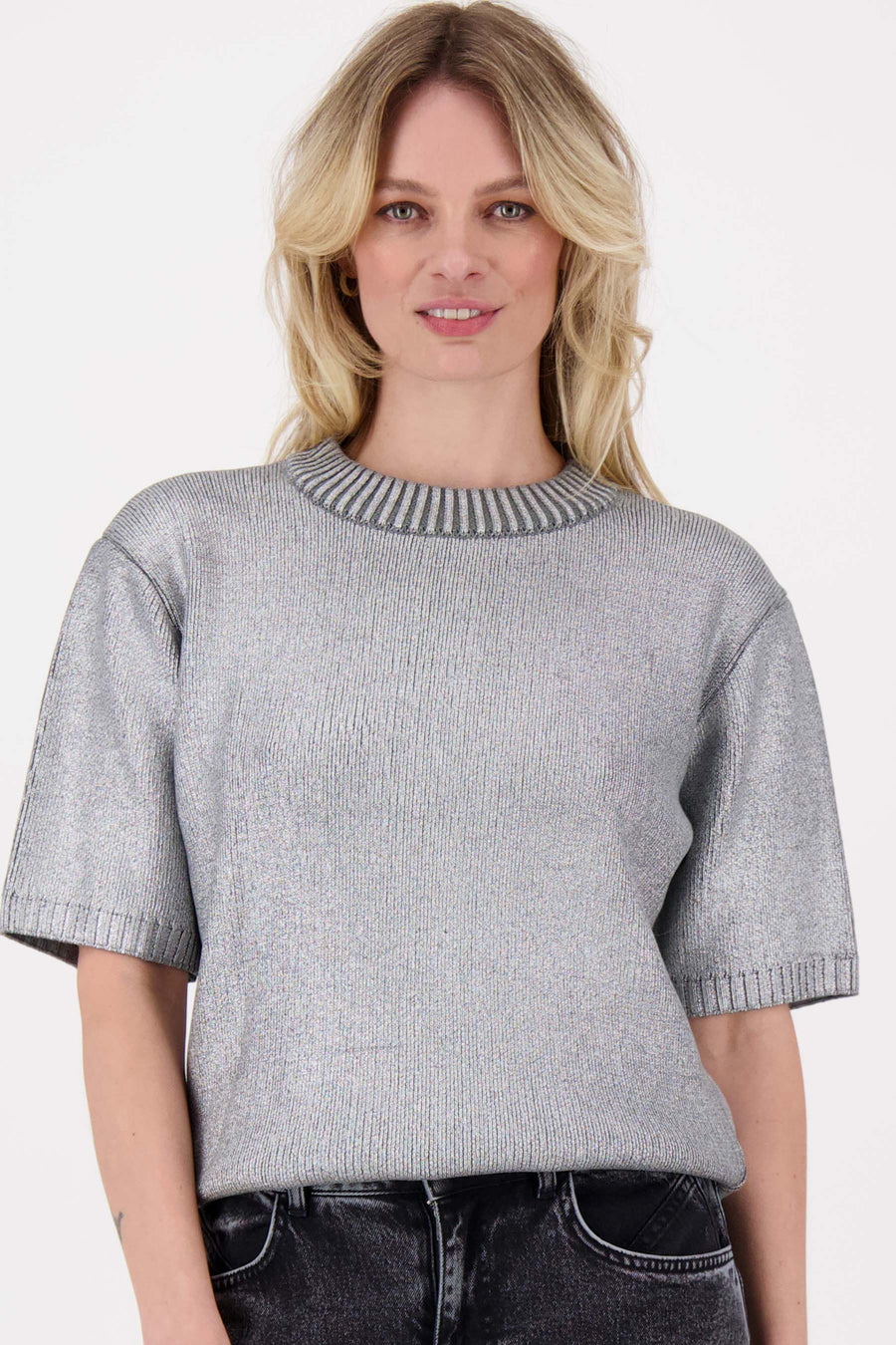 short sleeve sweater | silver