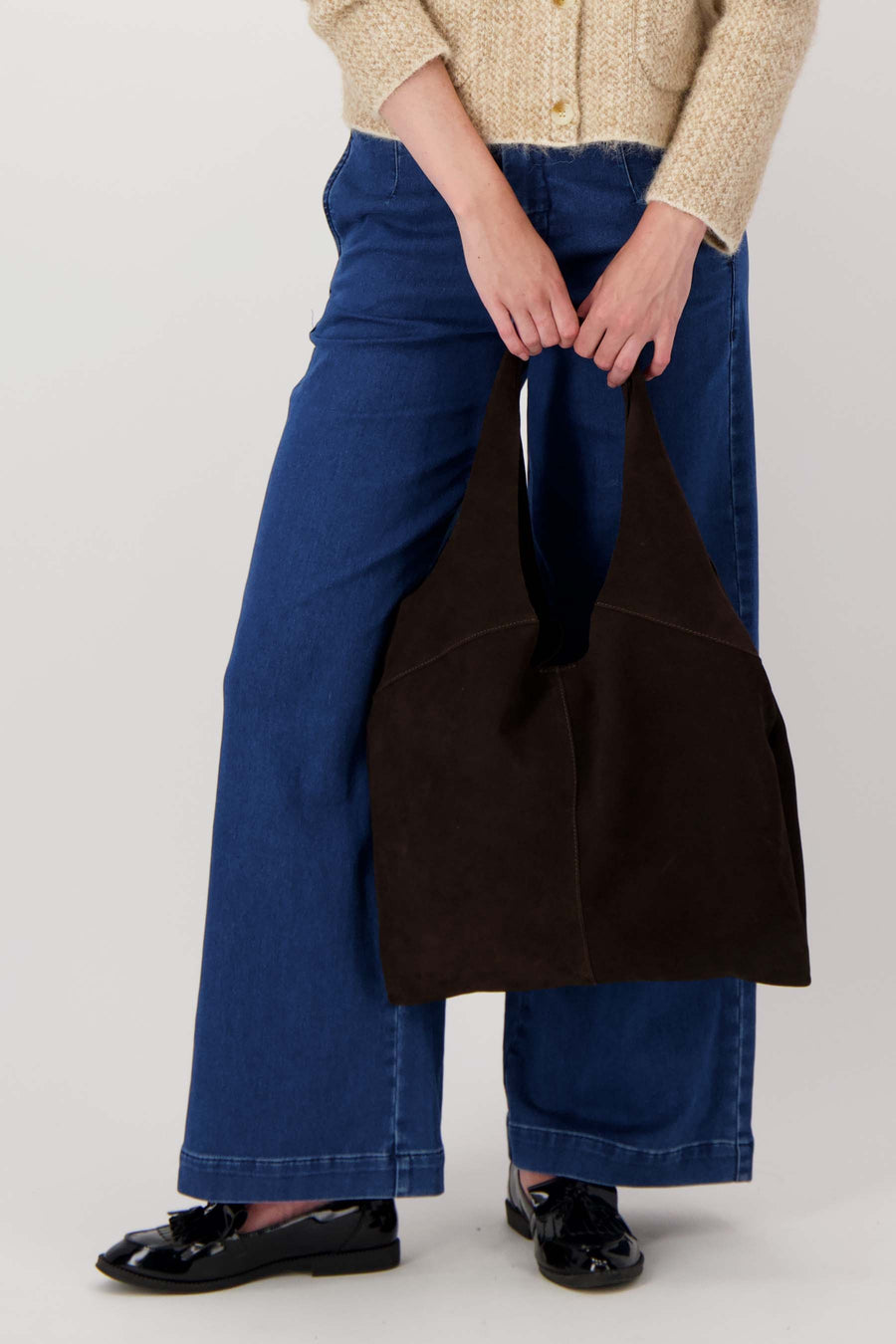 suede shoulder bag | chocolate brown