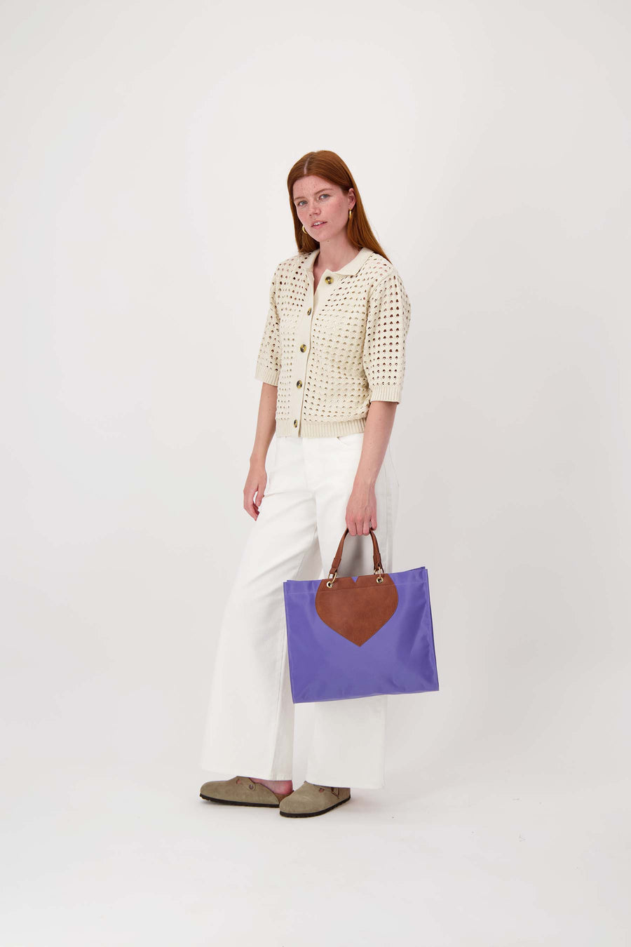nylon shopper with heart | cornflower blue