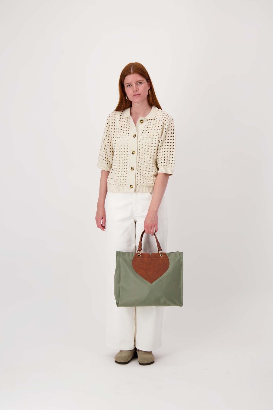 nylon shopper with heart | light moss green
