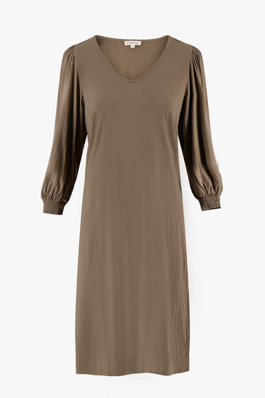 dress with puff sleeves | loam green