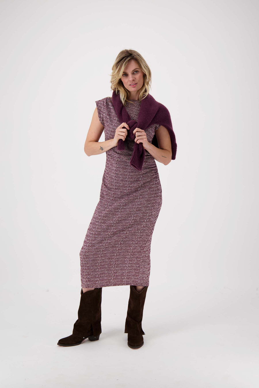 jersey dress with graphic print | white / port