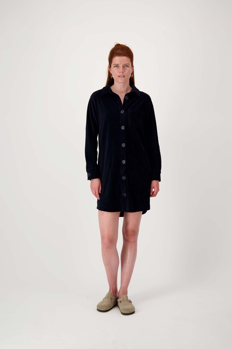 jersey corduroy long blouse | navy