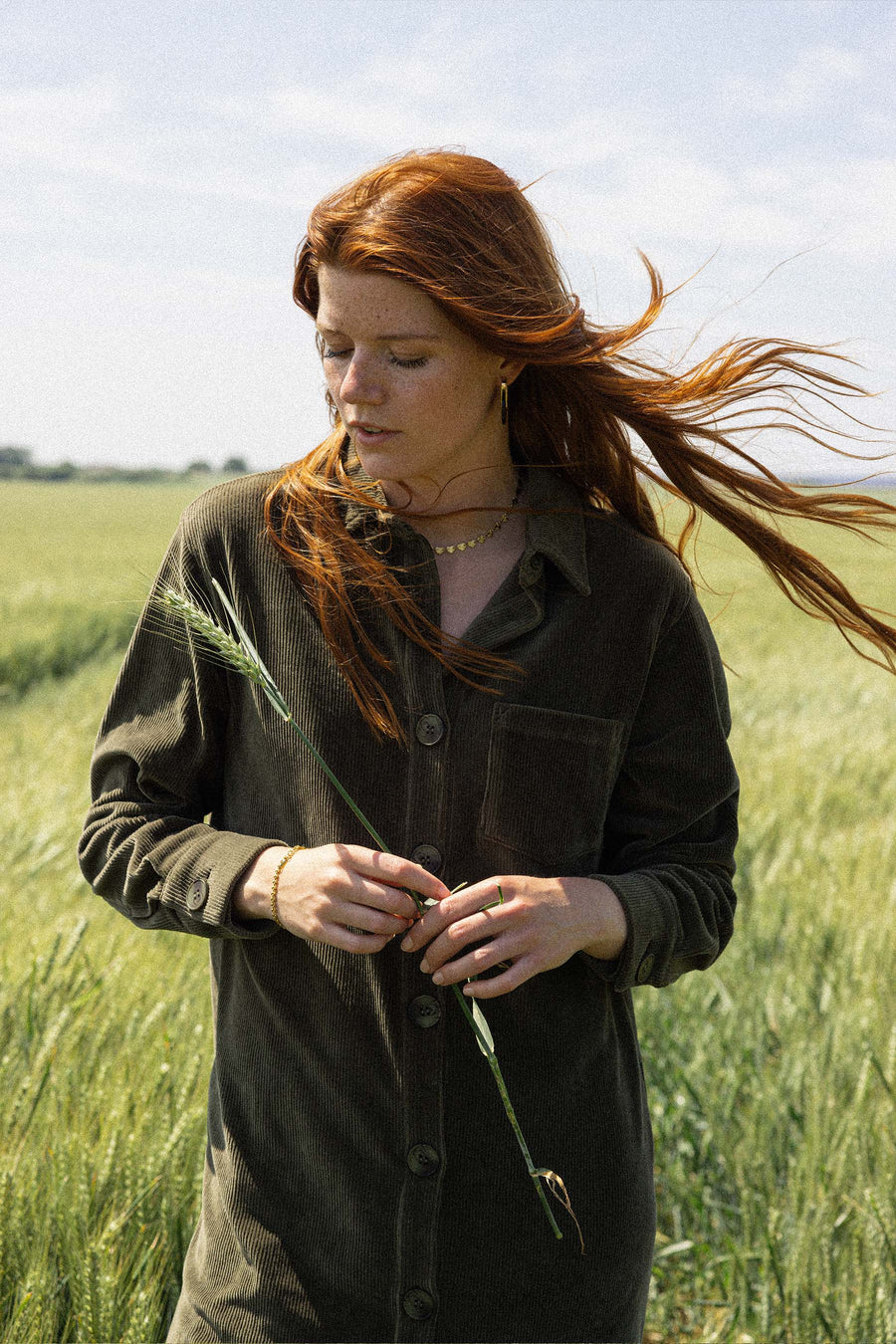 jersey corduroy long blouse | moss green