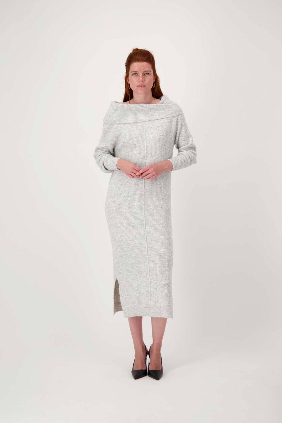 knit dress with large shoulder wrap | light gray