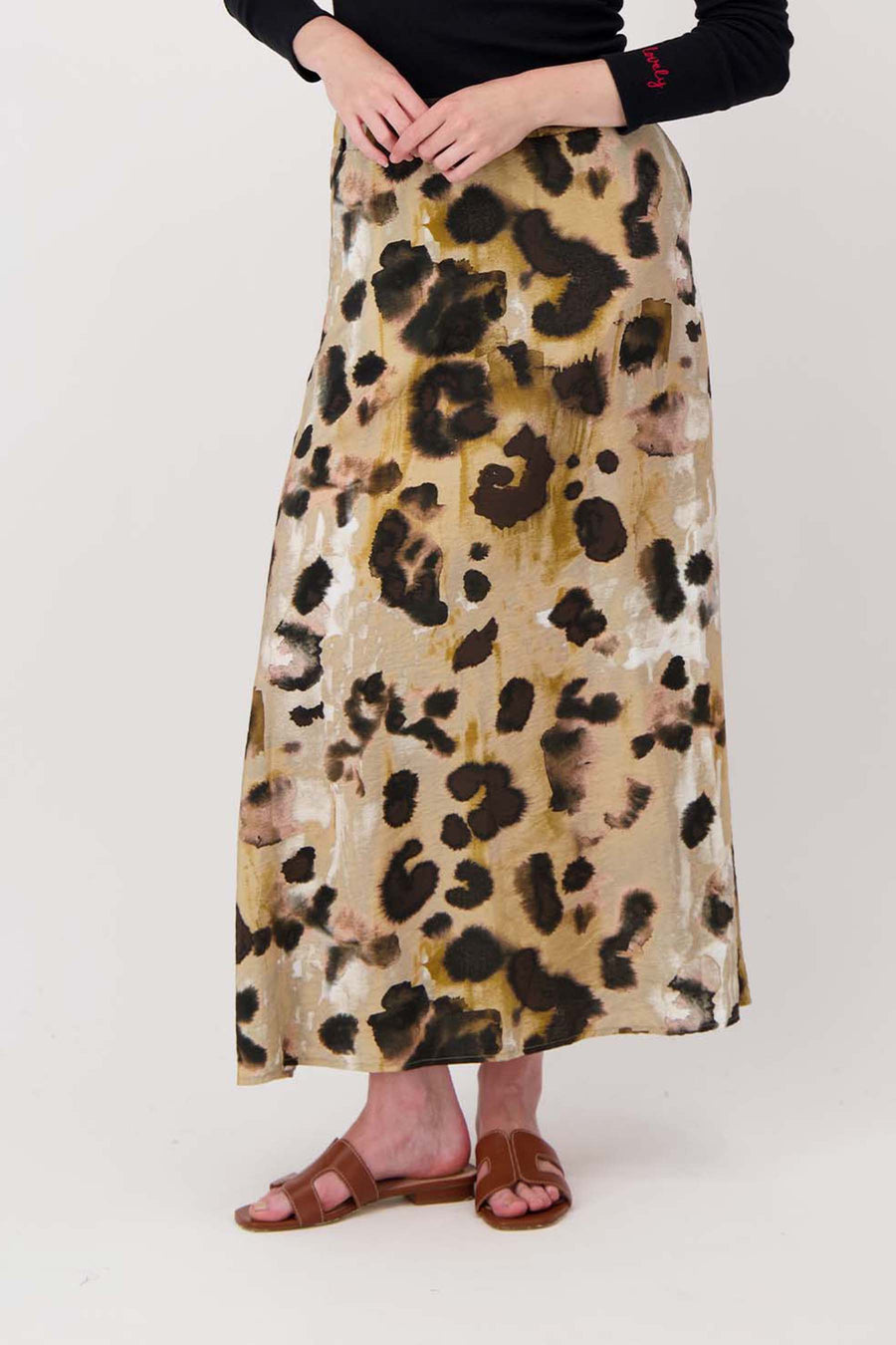 wide skirt in spotted print | chocolate / sand / light pink