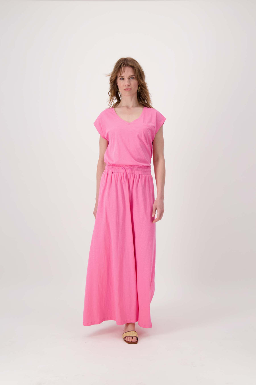 long wide jersey skirt | bright pink
