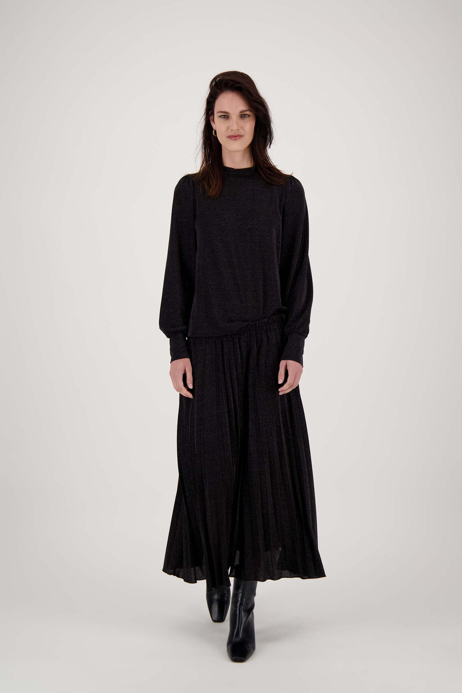 plisse lurex skirt | black