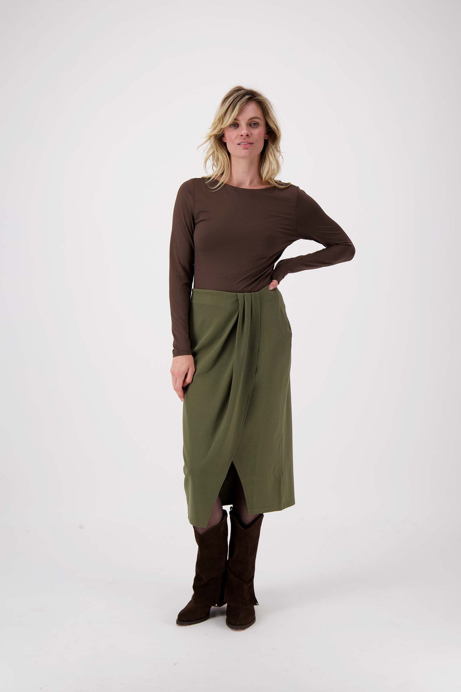 wrap skirt with pleat | moss green