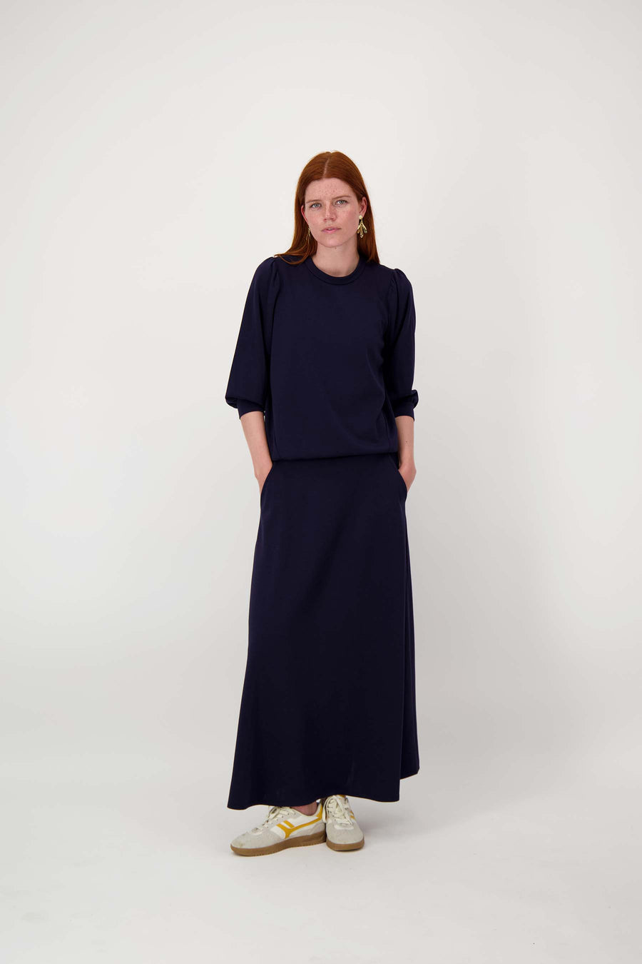 long skirt made of jog fabric | navy