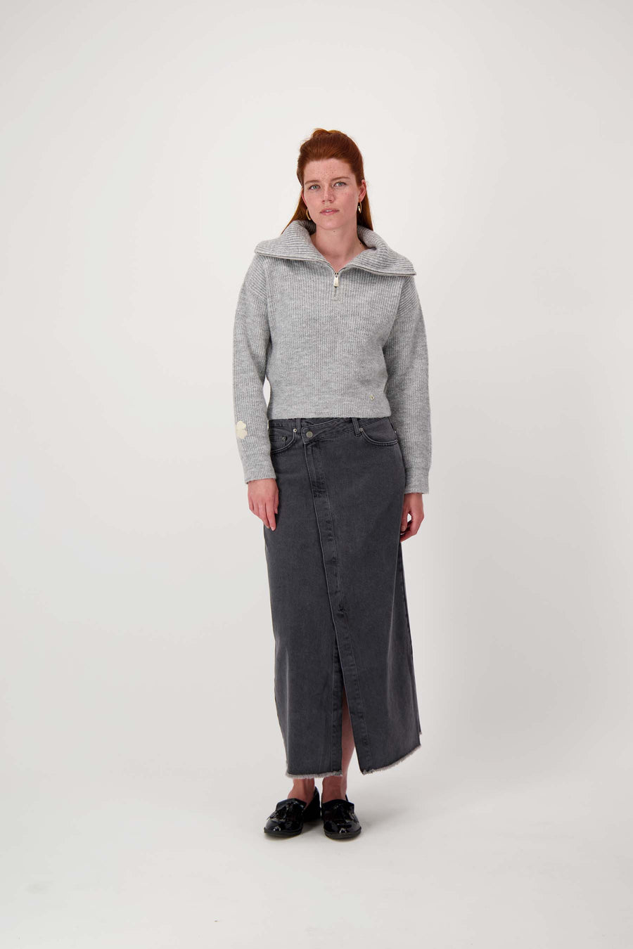 wrap skirt denim | grey denim