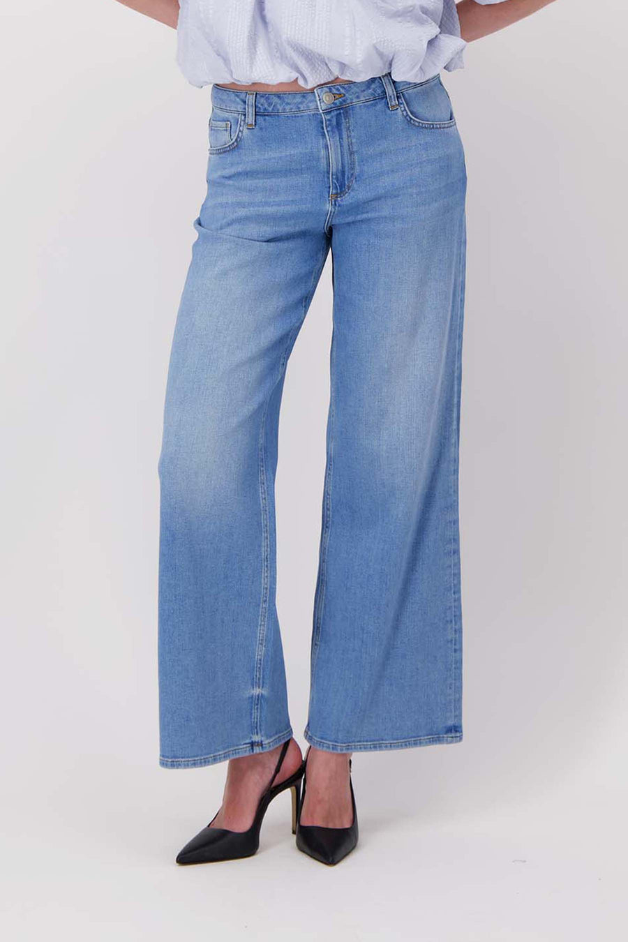 wideleg jeans | mid blue denim