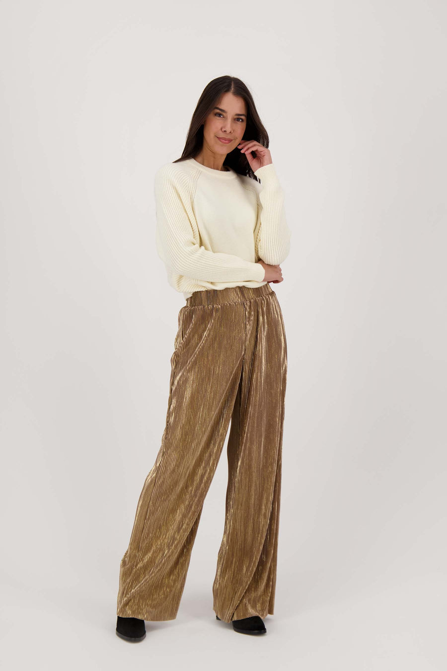 pleated pants | champagne gold