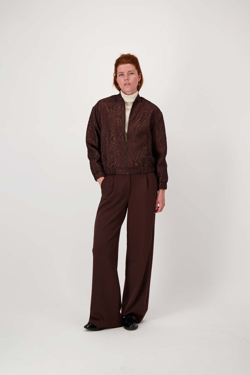 pants with band pleat detail | chocolate brown