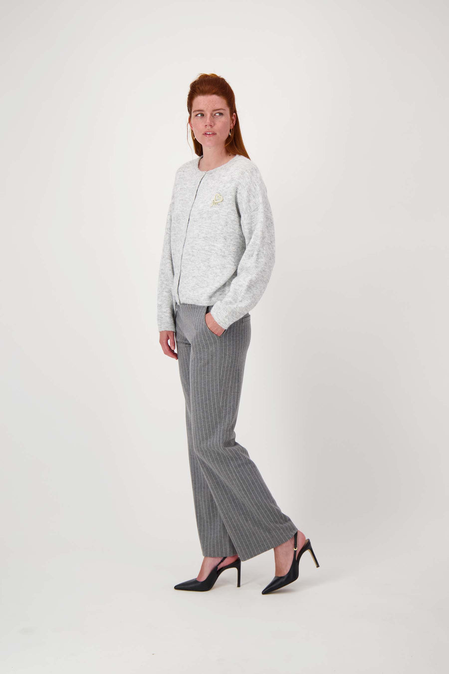 Pinstripe pants with detail | anthracite gray