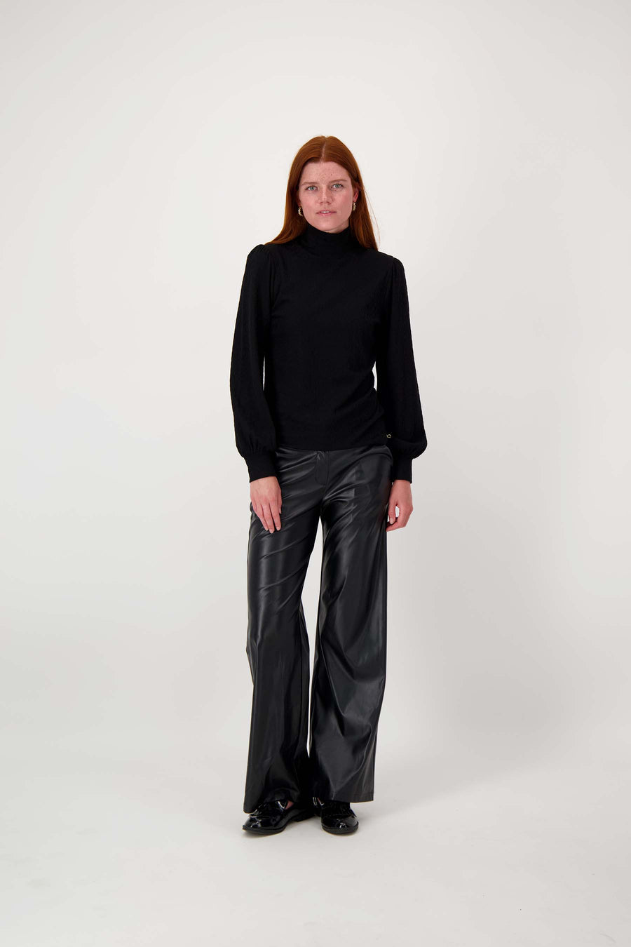 faux gloss leather wideleg | black