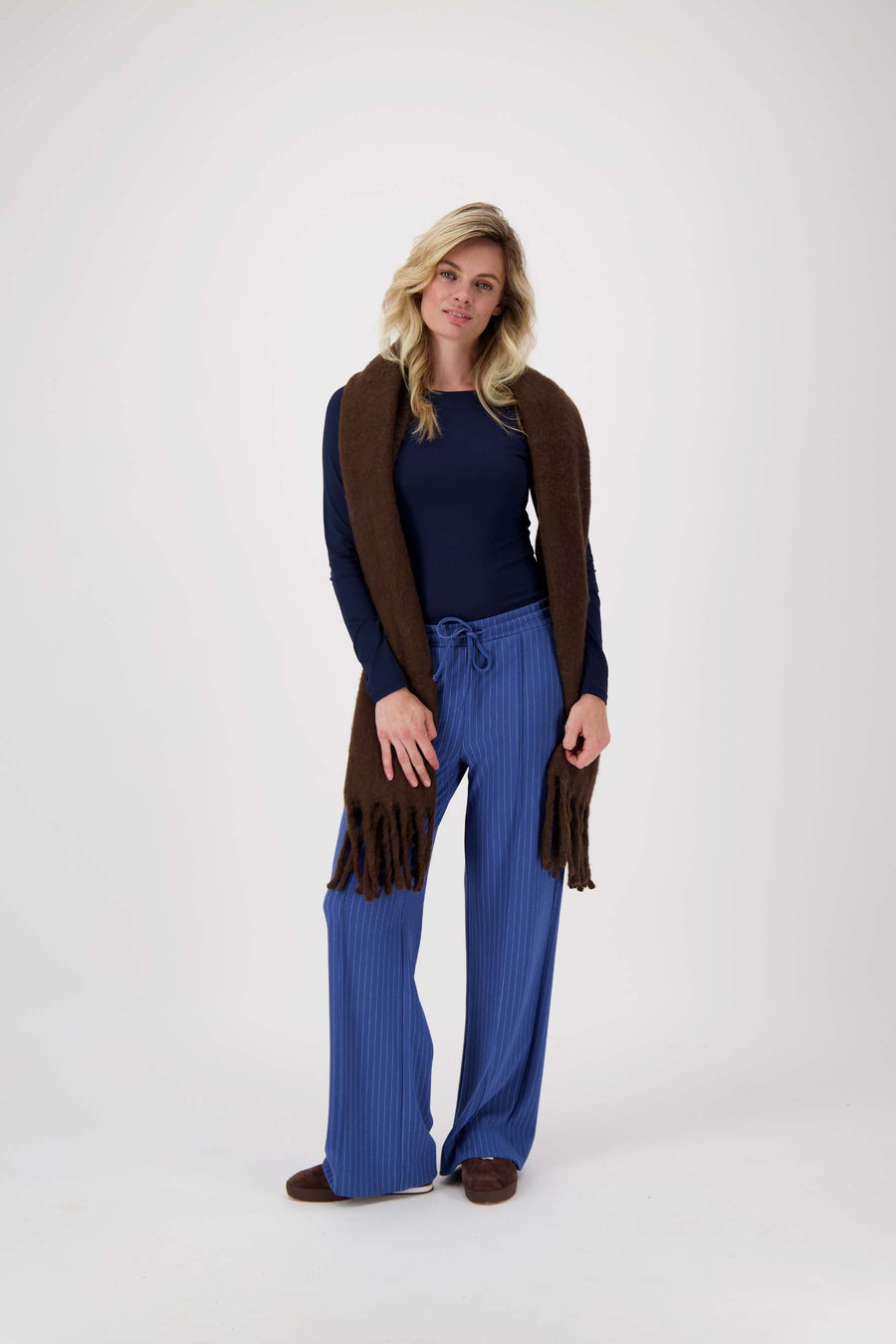 pants with pinstripe print | navy / off white