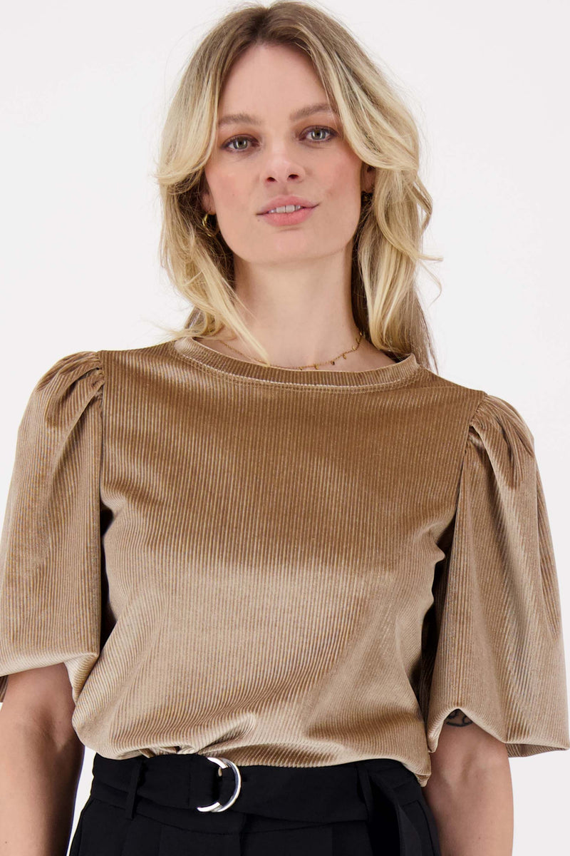 rib velour puff sleeve top | kit / gold