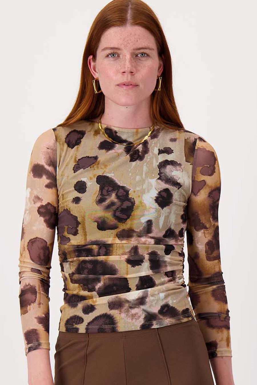 mesh top with stain print | chocolate / sand / light pink