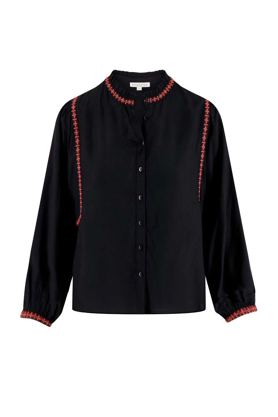 blouse with embroidery | black / coral pink