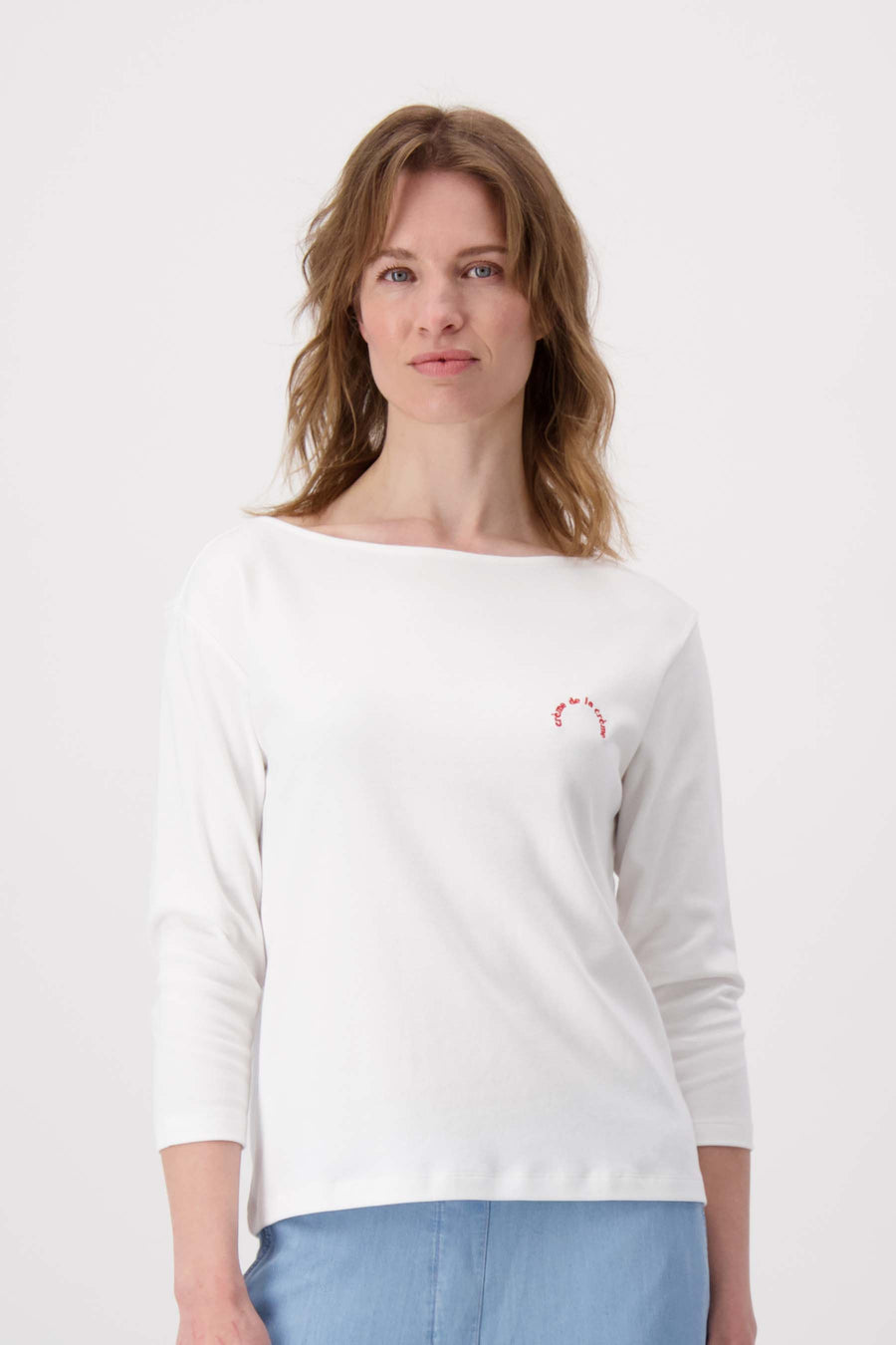 top boat neck with 3/4 sleeve | white