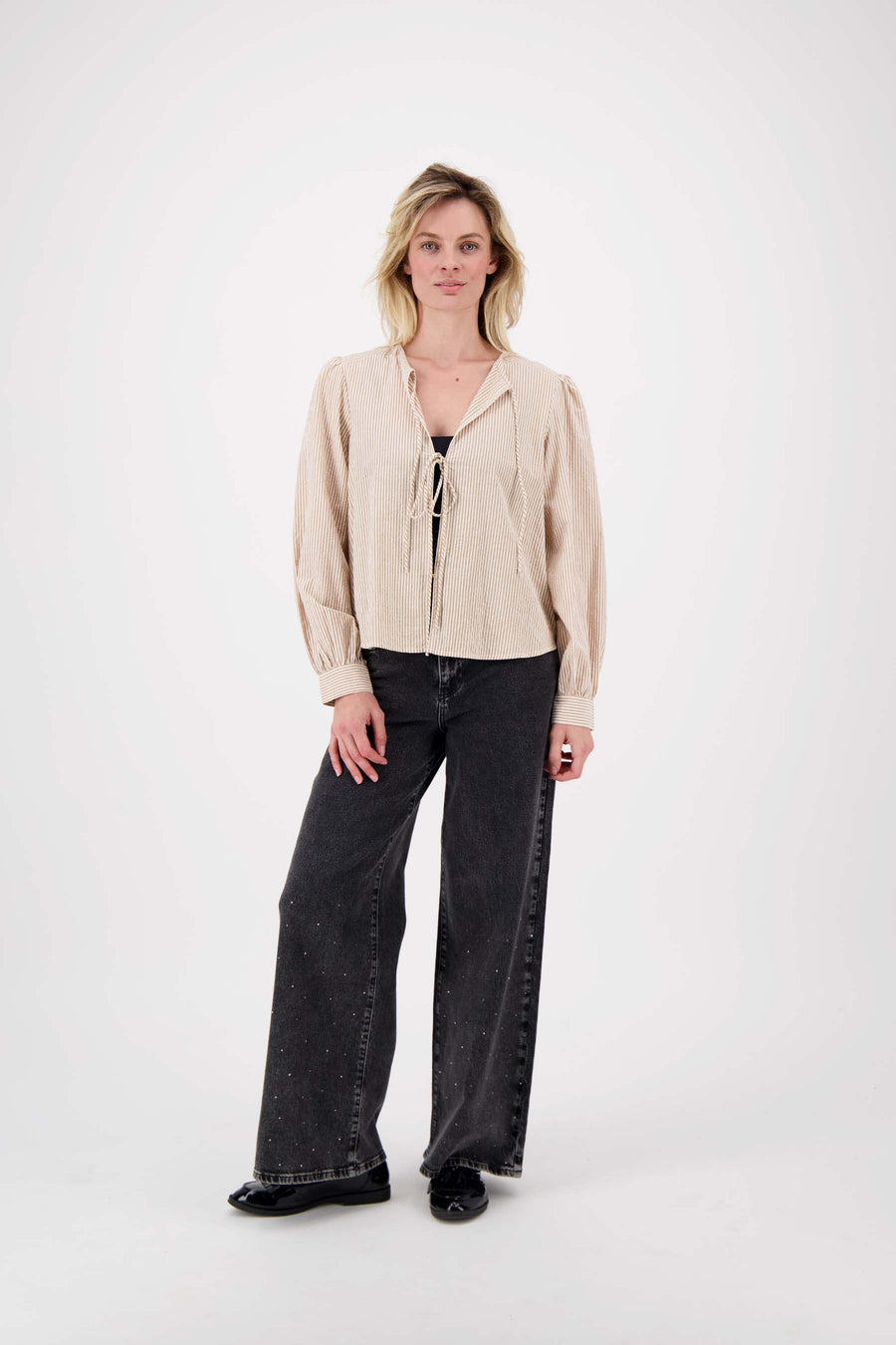 bow blouse jacket striped | off white / ecru