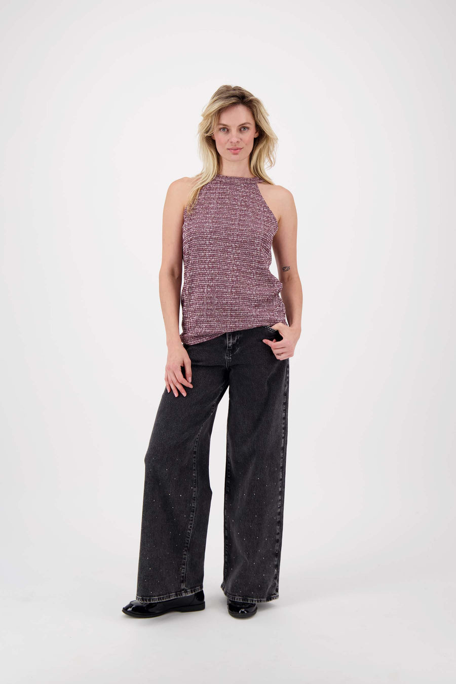 jersey halter top with graphic print | white / port