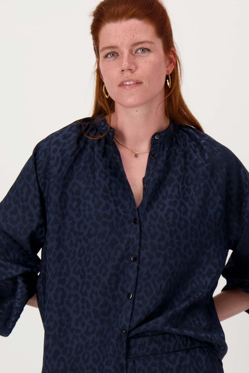 satin jacquard blouse | navy