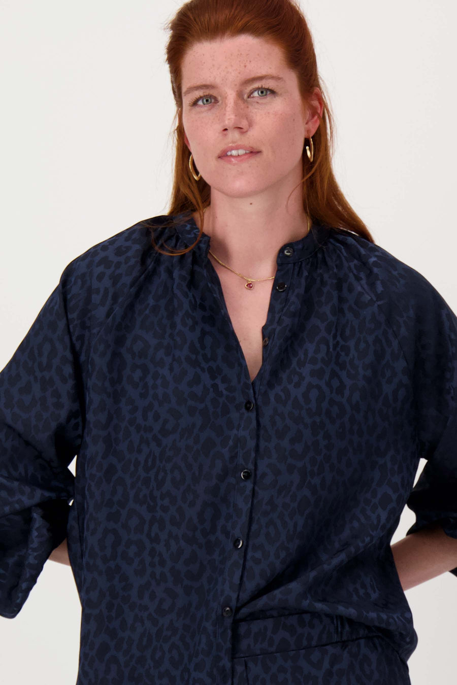 satin jacquard blouse | navy