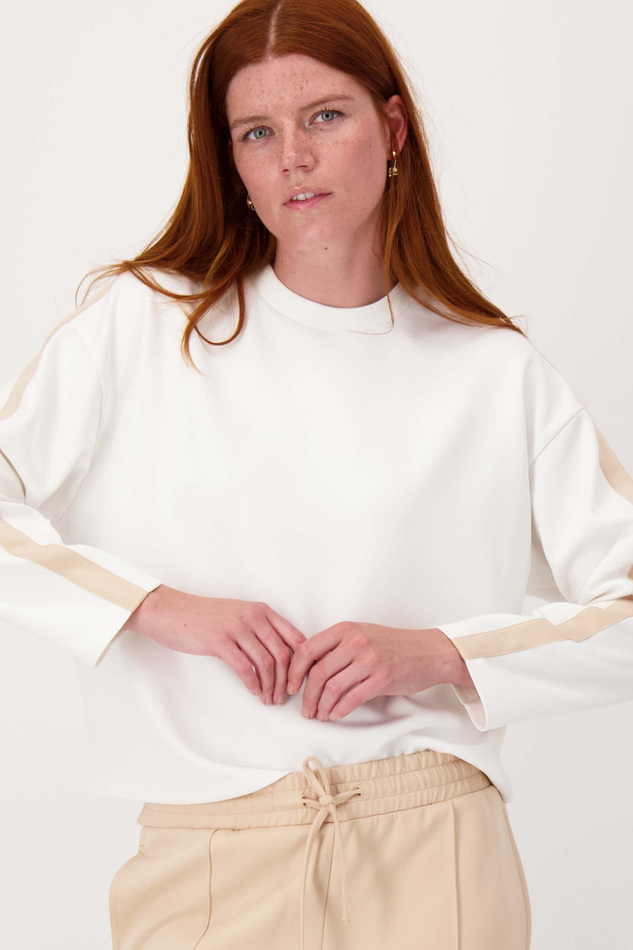 jersey top with piping | beige / off white