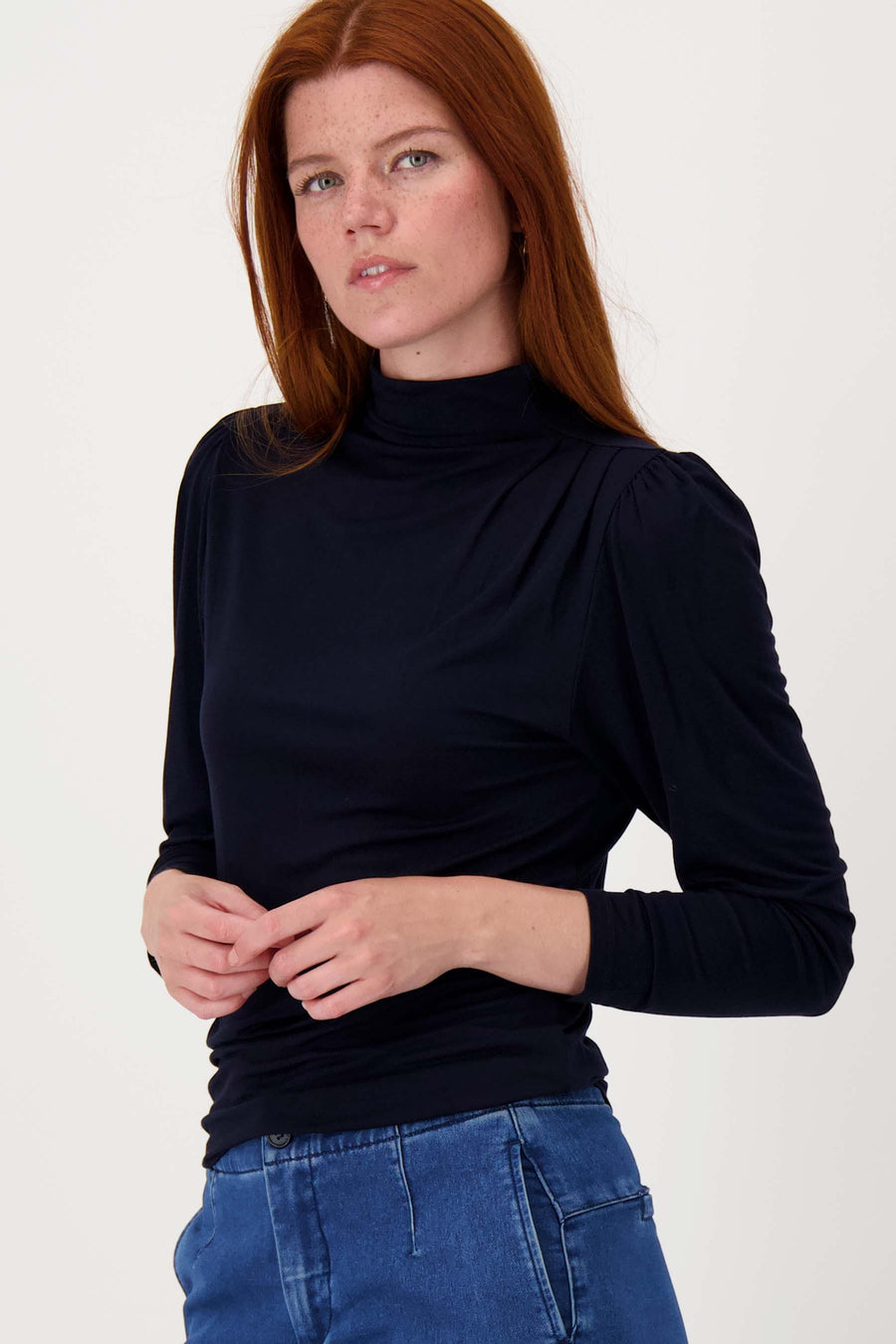 top with pleat detail | navy