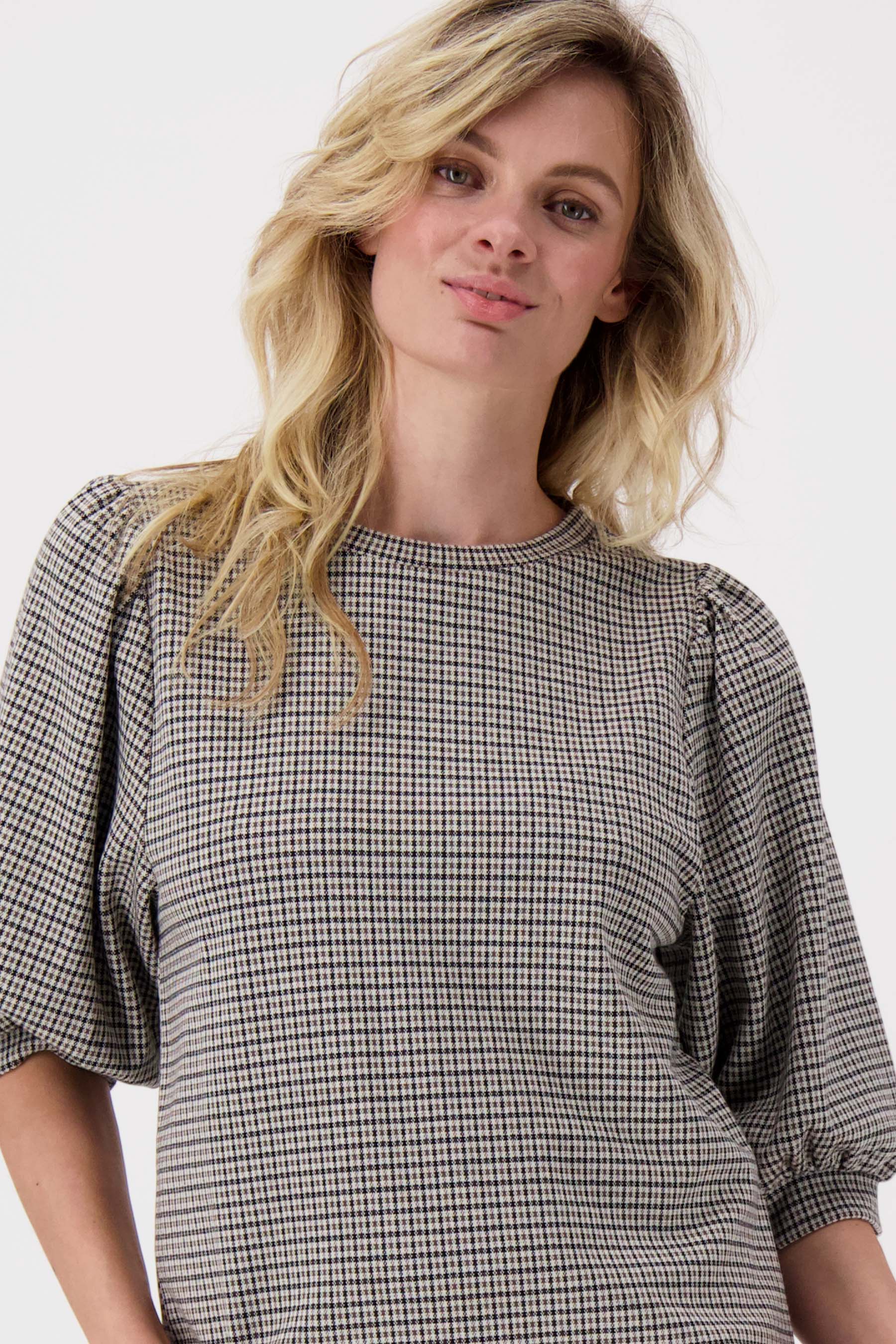 Checked Tops Pattern Checkered Top With Puff Sleeves Kit Mid Brown | ZUSSS.com – Zusss