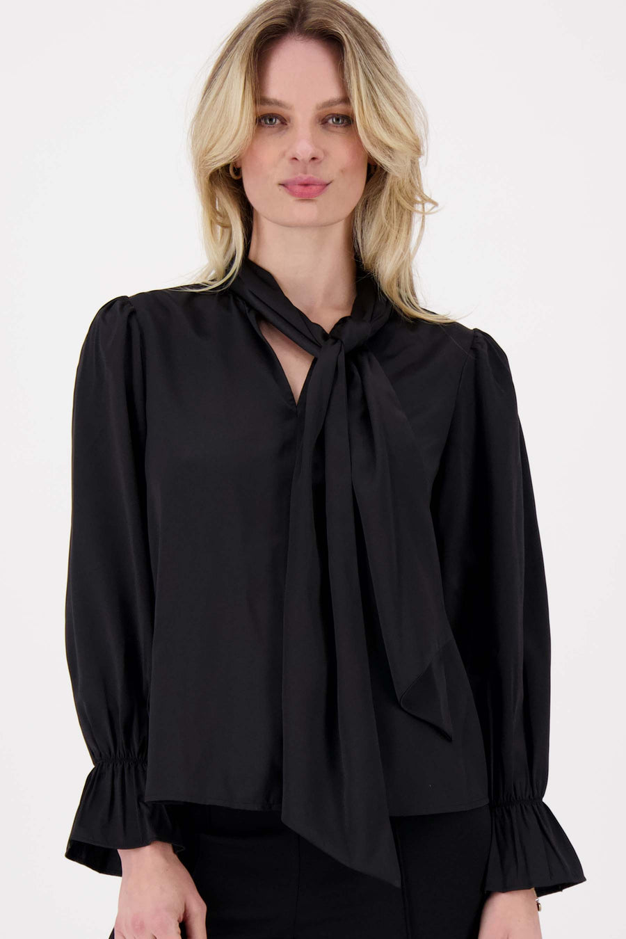 satin top with bow | black