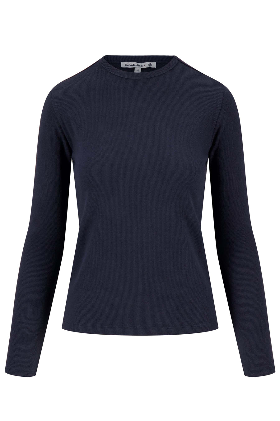 basic rib round neck top with stretch | navy