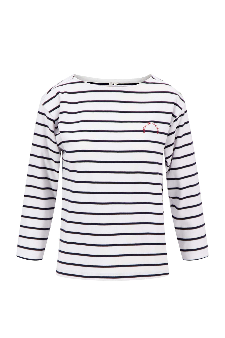 top boat neck with 3/4 sleeve striped | white / dark blue