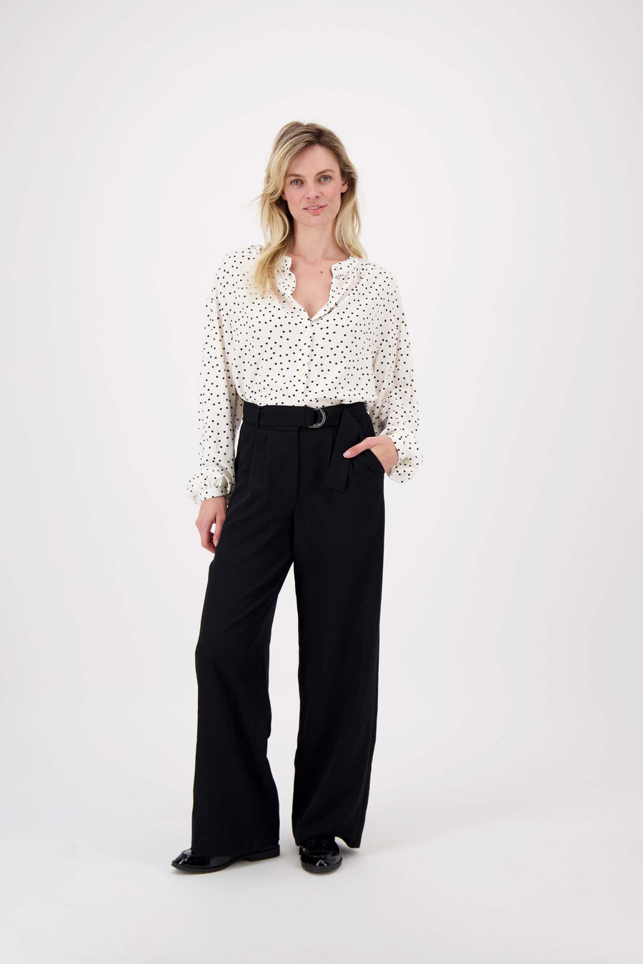 polka dot blouse | off white / black