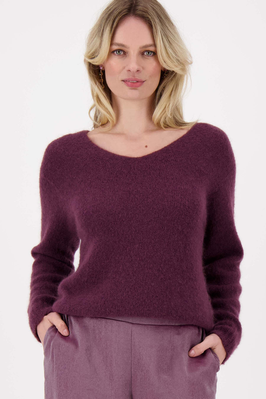 v-neck mohair sweater | soft eggplant