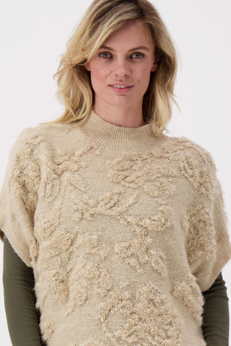 sleeveless sweater with lurex jacquard | beige / gold
