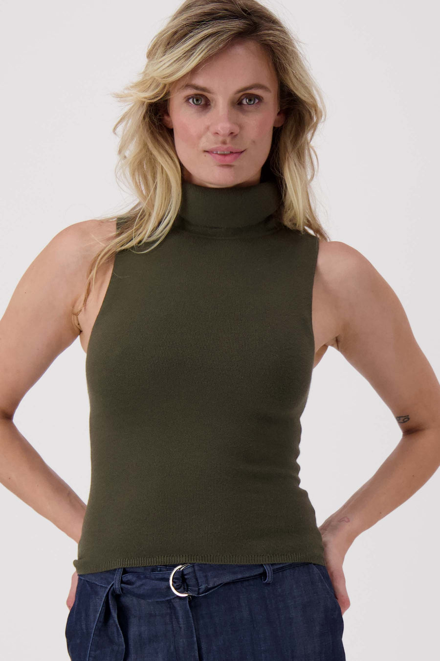 sleeveless turtleneck | moss green