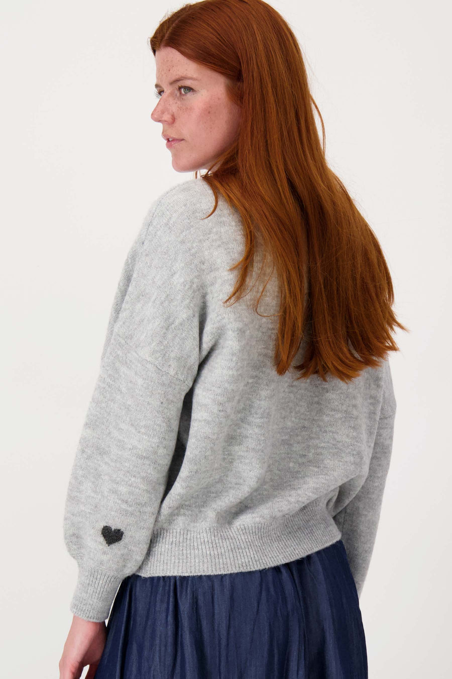 sweater with heart detail | mid-gray