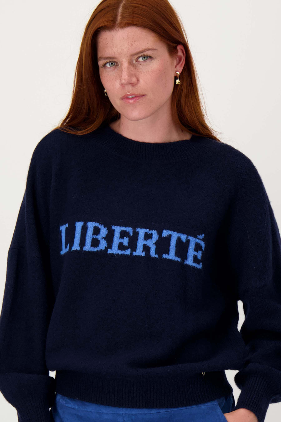 sweater with knit-in detail | navy / sporty blue