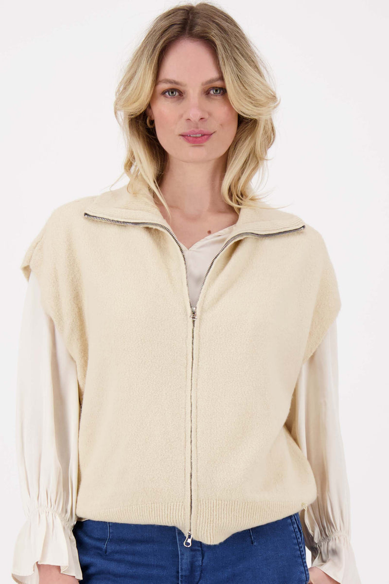 zippered sleeveless cardigan | beige
