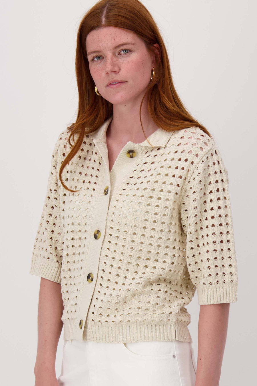 cardigan with polo collar in ajour | kit