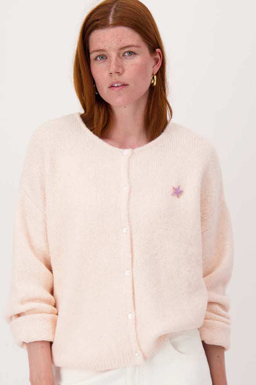 basic vestje lange mouw met broche | light pink