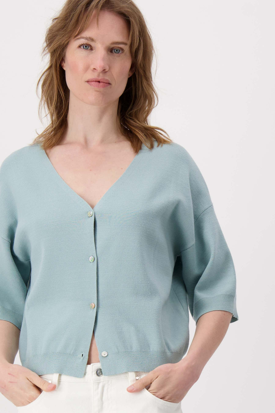 fine-knit cardigan | grayish blue