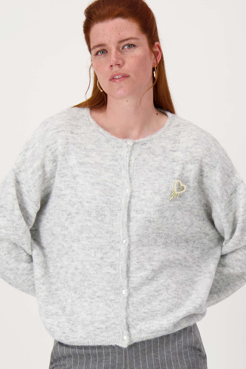 basic cardigan with brooch | medium gray