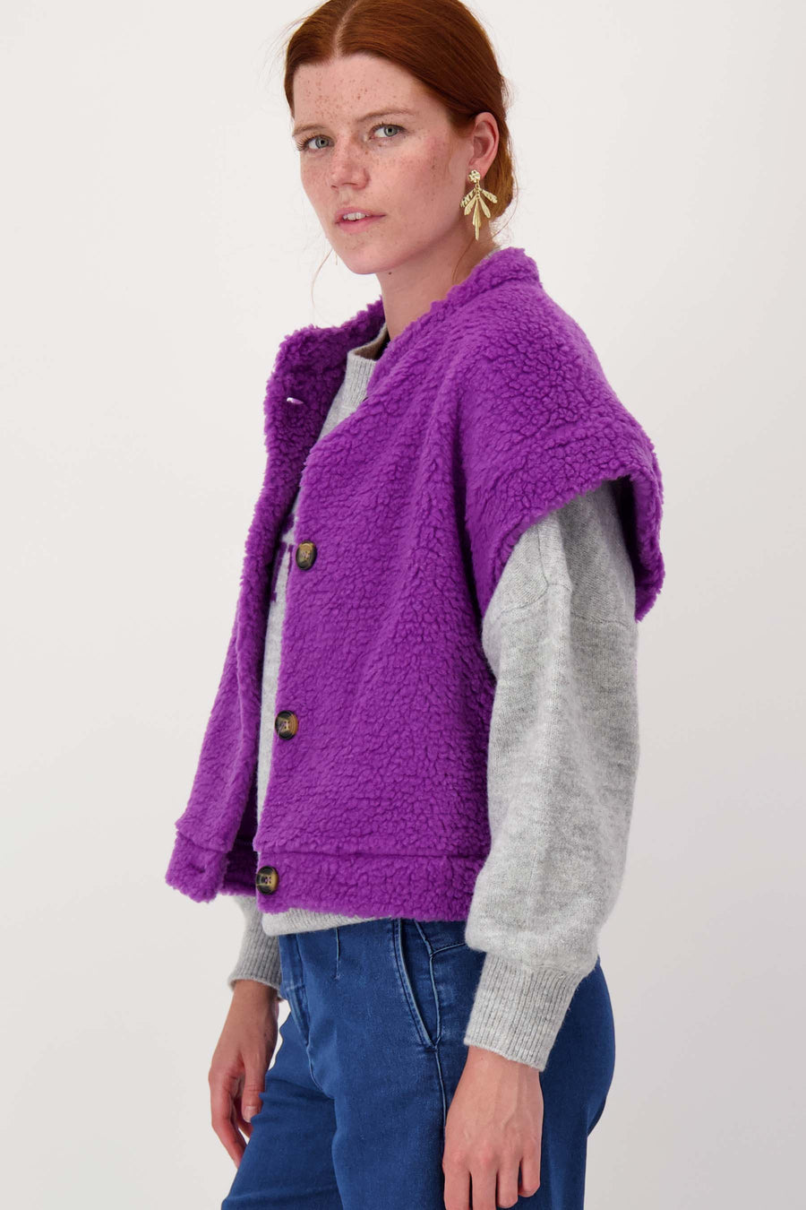 teddy gilet short | mid purple