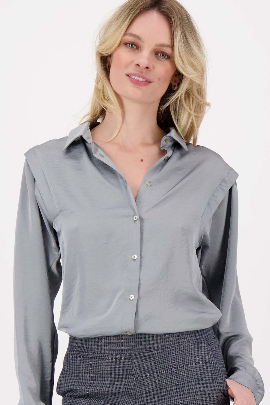 satin blouse with shoulder detail | anthracite gray