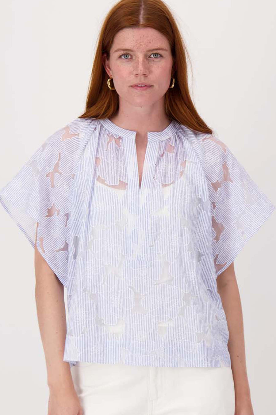 striped organza blouse | mid blue/ off white